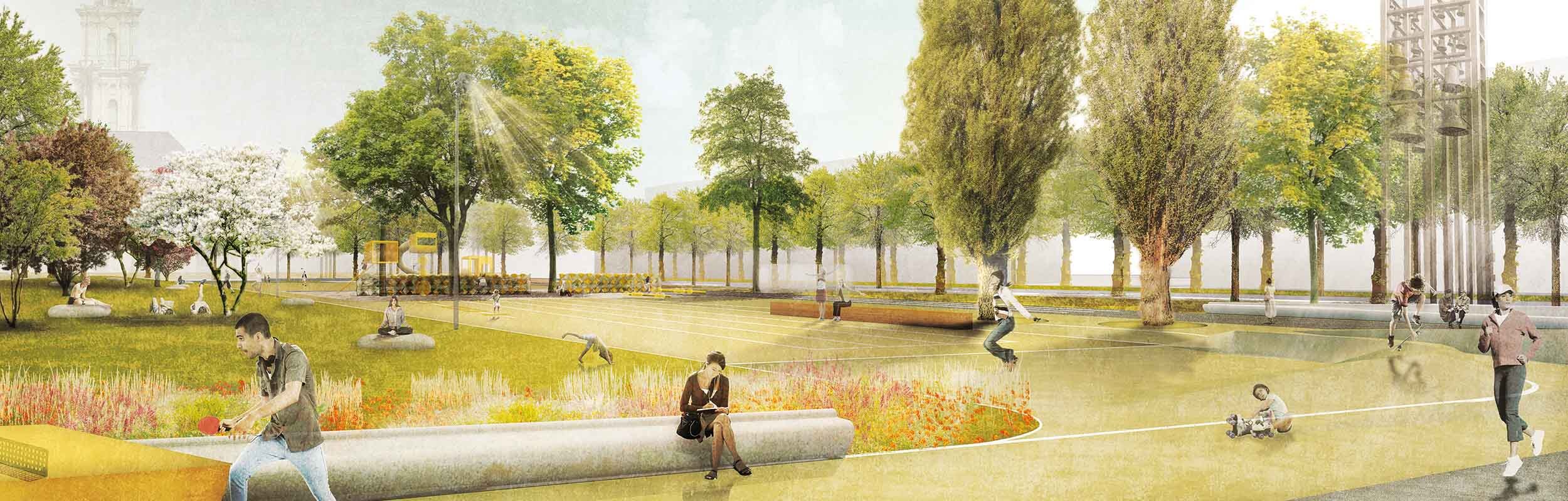 Grafik: Darstellung in der Zukunft wie der Platz an der Plantage einmal aussehen soll.