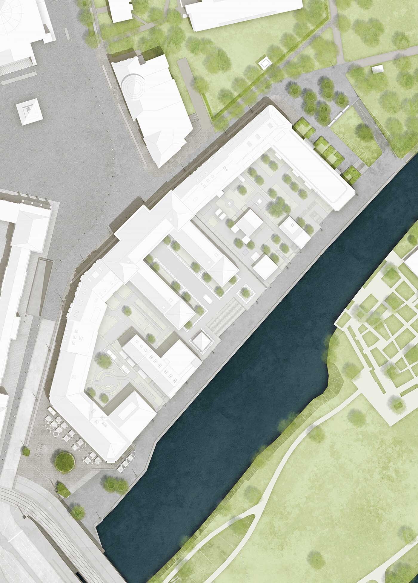 Grafik: Städtebaulicher Entwurf der Uferpromenate in der Potsdamer Mitte
